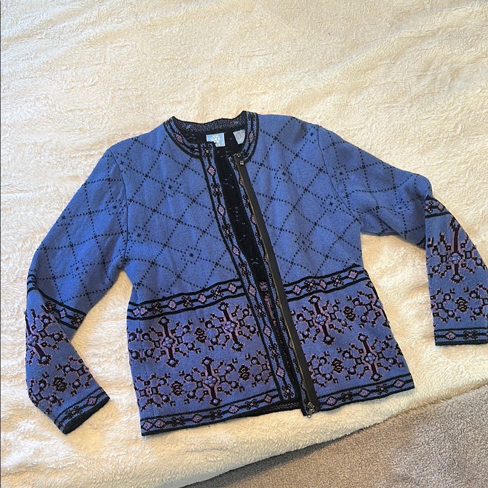 Frost Blue and Black Patterned Cardigan